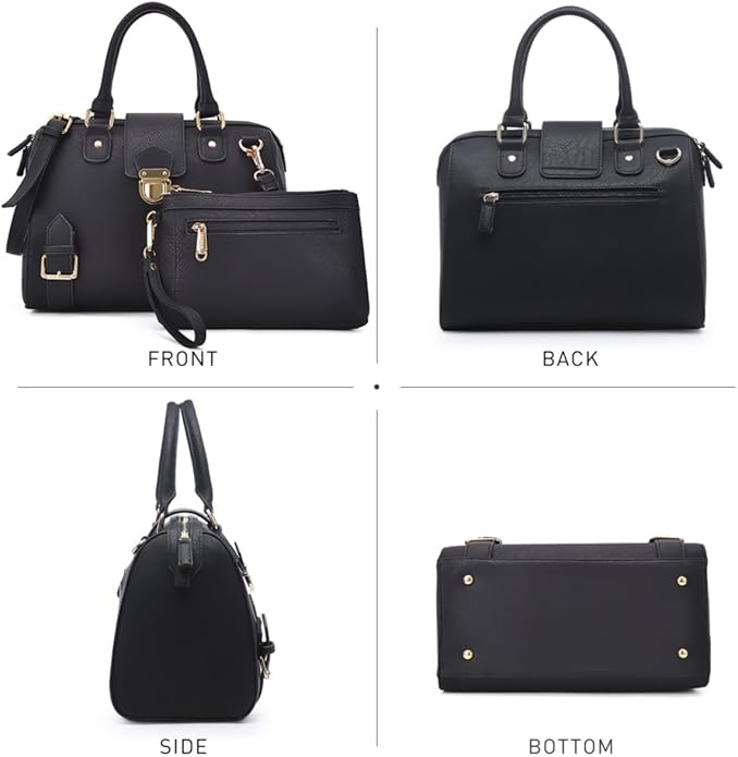 Dasein Women Barrel Handbags Fashion Satchel Bags Top Handle Shoulder Purses Vegan Leather Work Tote