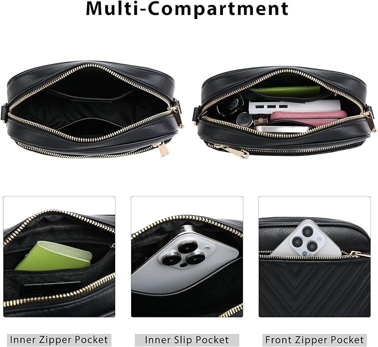 Quilted Crossbody Bags Vegan Leather Purses Small Shoulder Handbags with Wide Strap Crossbody Purse for Women