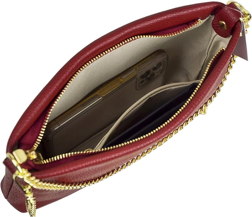 Dasein Italian Genuine Leather Handbag for Women Clutch Evening Bag Gold Chain Strap Shoulder Bag Crossbody Purse