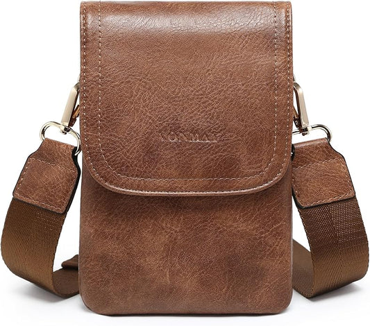 Vegan Leather Small Crossbody Bags for Women, 3 Compartment Cell Phone Wallet Purses with Adjustable Guitar Strap