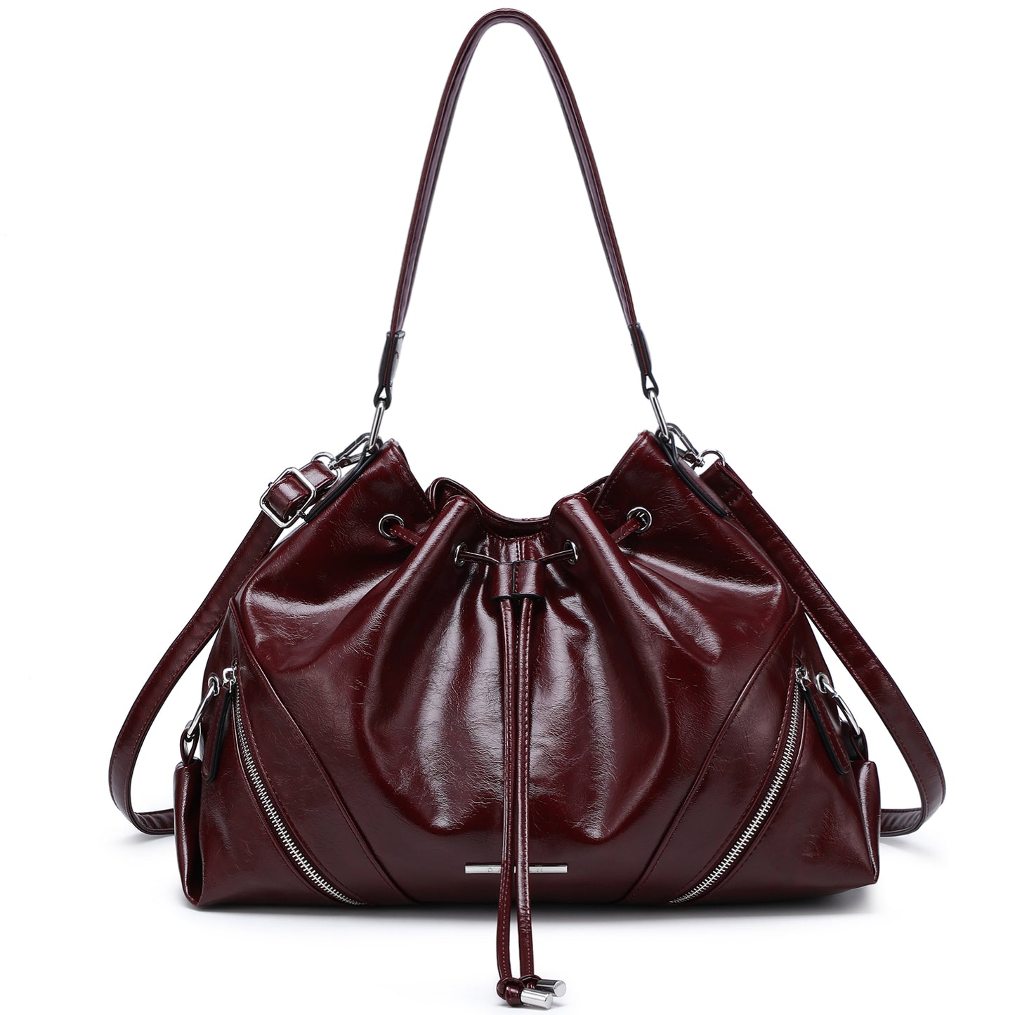 Dasein Soft Vegan Leather Drawstring Shoulder Bag Large Capacity Hobo Purse