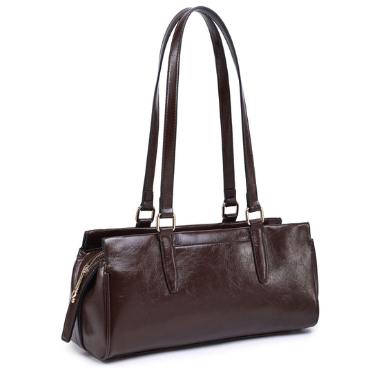 Dasein Vegan Leather Rectangular Shoulder Tote Long Strap Handbag with Side Zipper Pocket