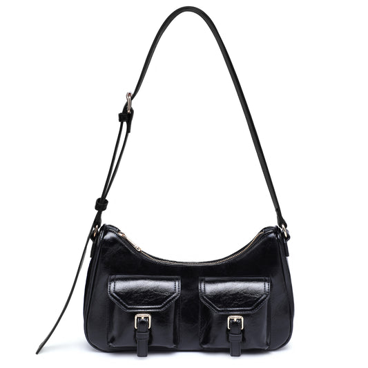 Dasein Retro Shoulder Purse for Women Faux Oiled Leather Hobo Bag Y2K Handbag with Buckle Pockets