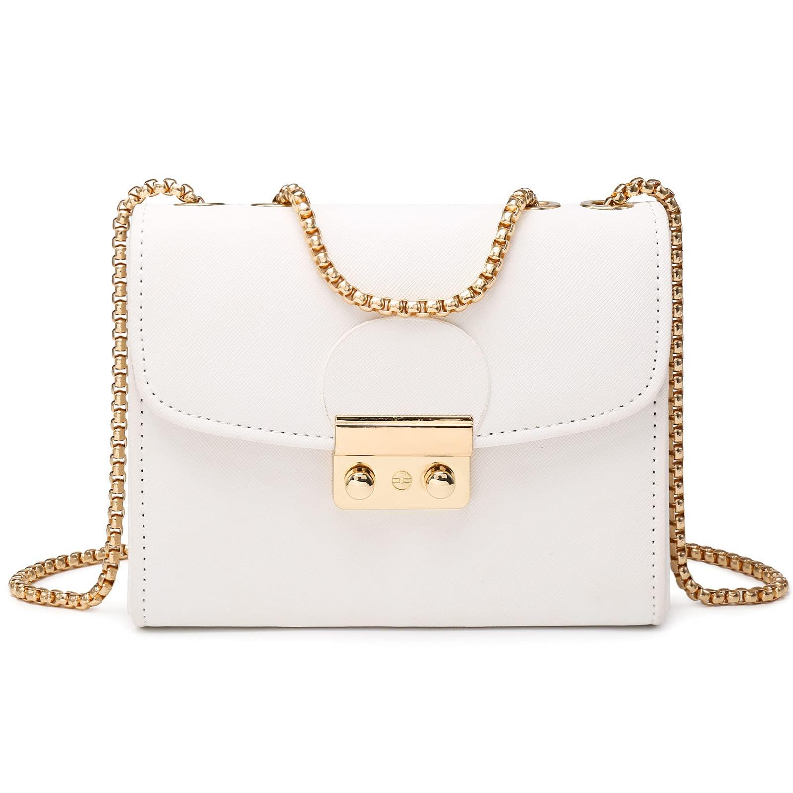 Push Lock Lightweight Vegan Leather Crossbody Bag with Chain Strap by Dasein White