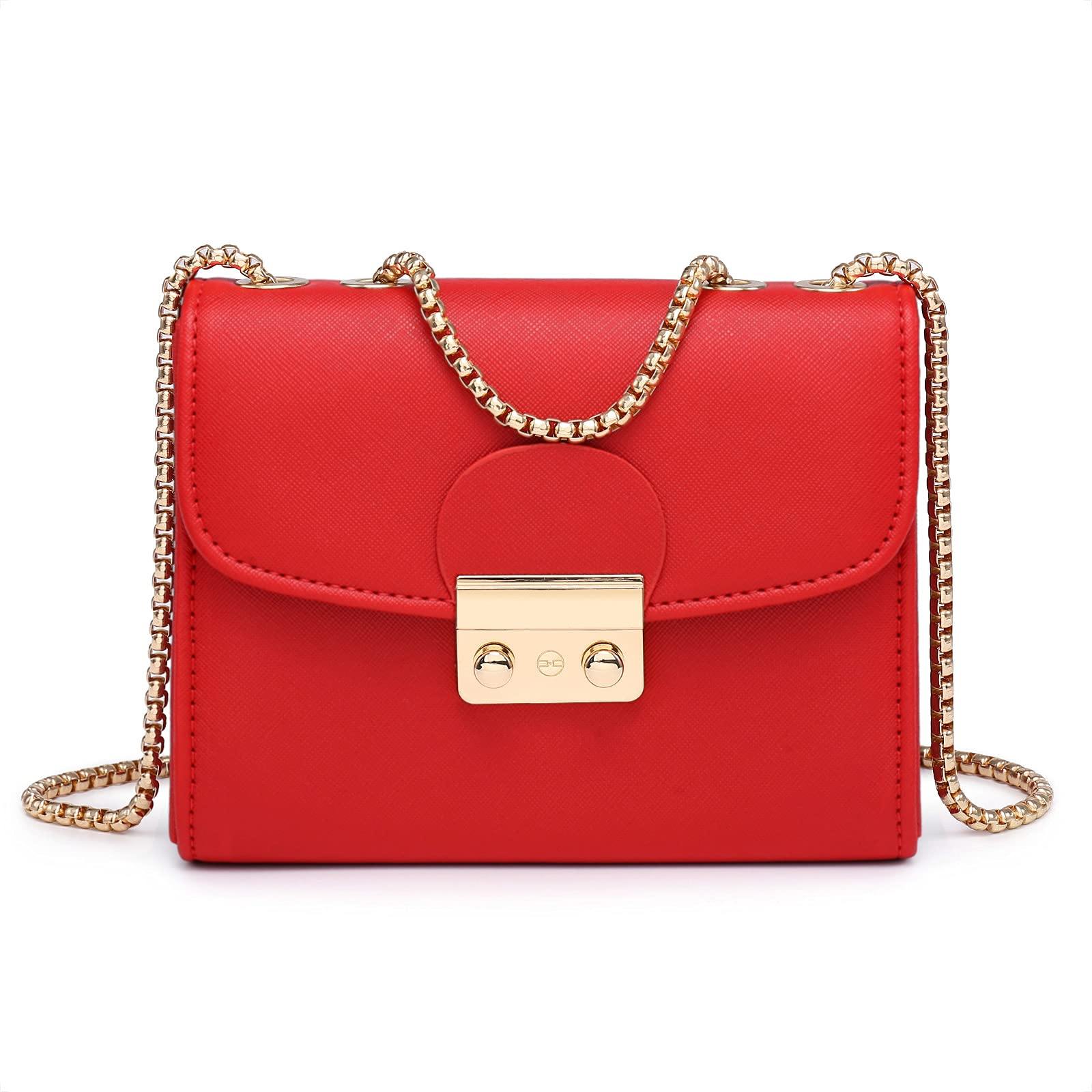 Push Lock Lightweight Vegan Leather Crossbody Bag With Chain Strap By Dasein - Dasein Bags