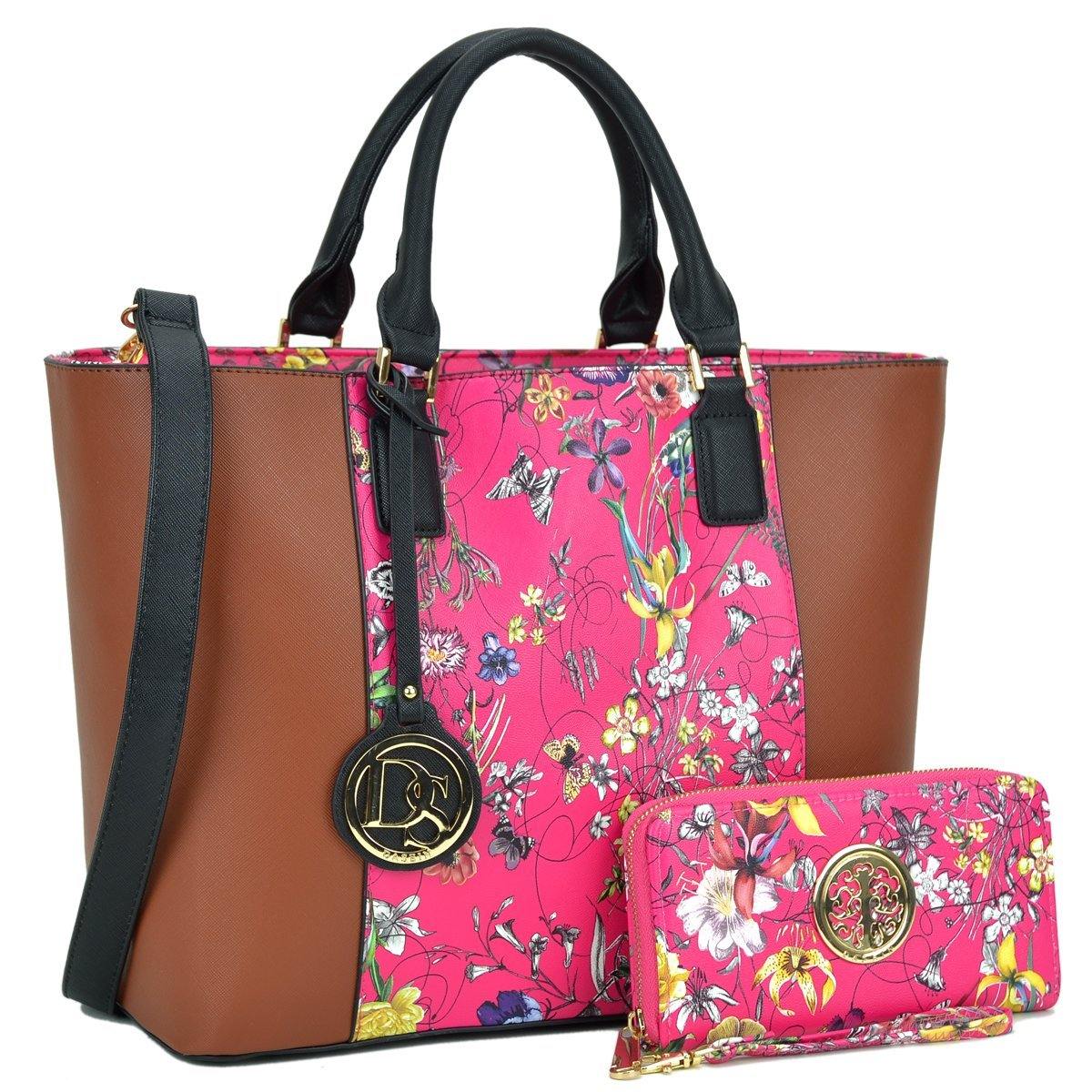 Fashion Stitching Color Large Tote Bag with Matching Wallet l Dasein - Dasein Bags