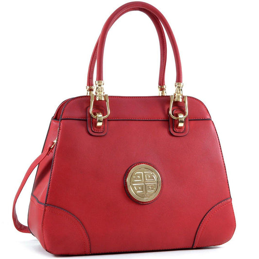 Dasein Emblem Metal Hinge Handle Bag with Removable Shoulder Strap - Dasein Bags