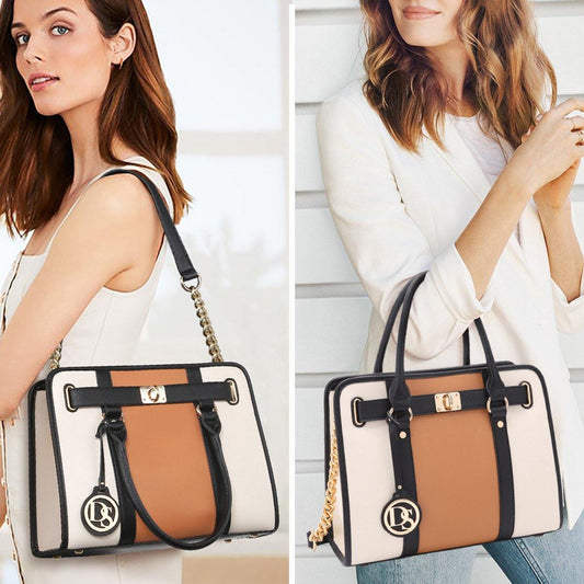 Two Tone Satchel Top Handle Bags Work Tote with Matching Wallet l Dasein - Dasein Bags