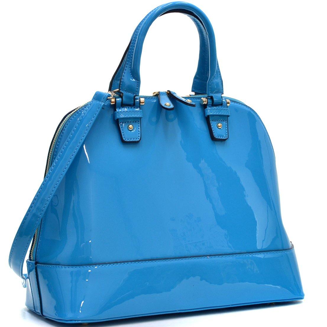 Dasein Patent Dome Zip Around Flat Bottom Fashion Hand Bag Dasein Bags