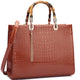 Wooden Handle Pattern Satchel Bag