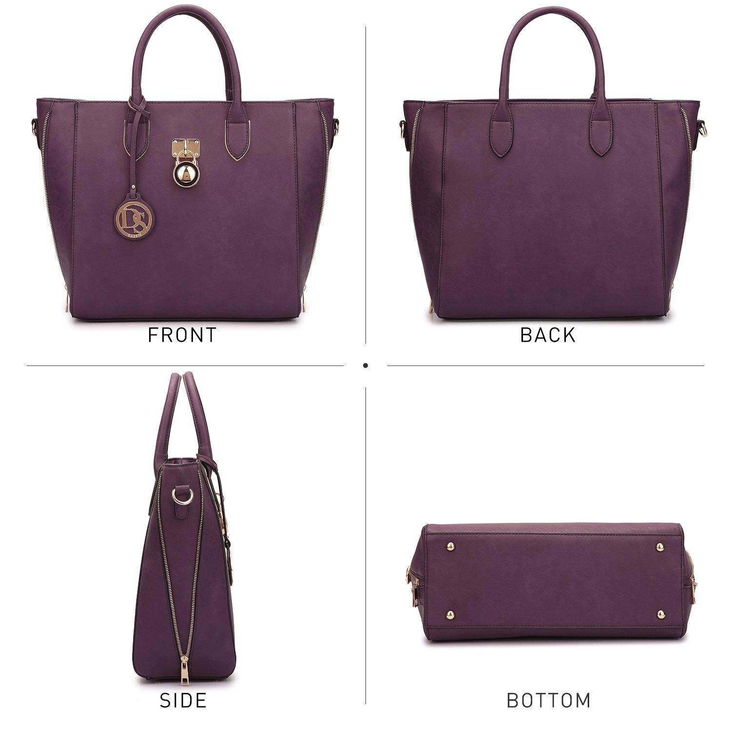 Solid-Color Emblem Tote Handbag - Dasein Bags