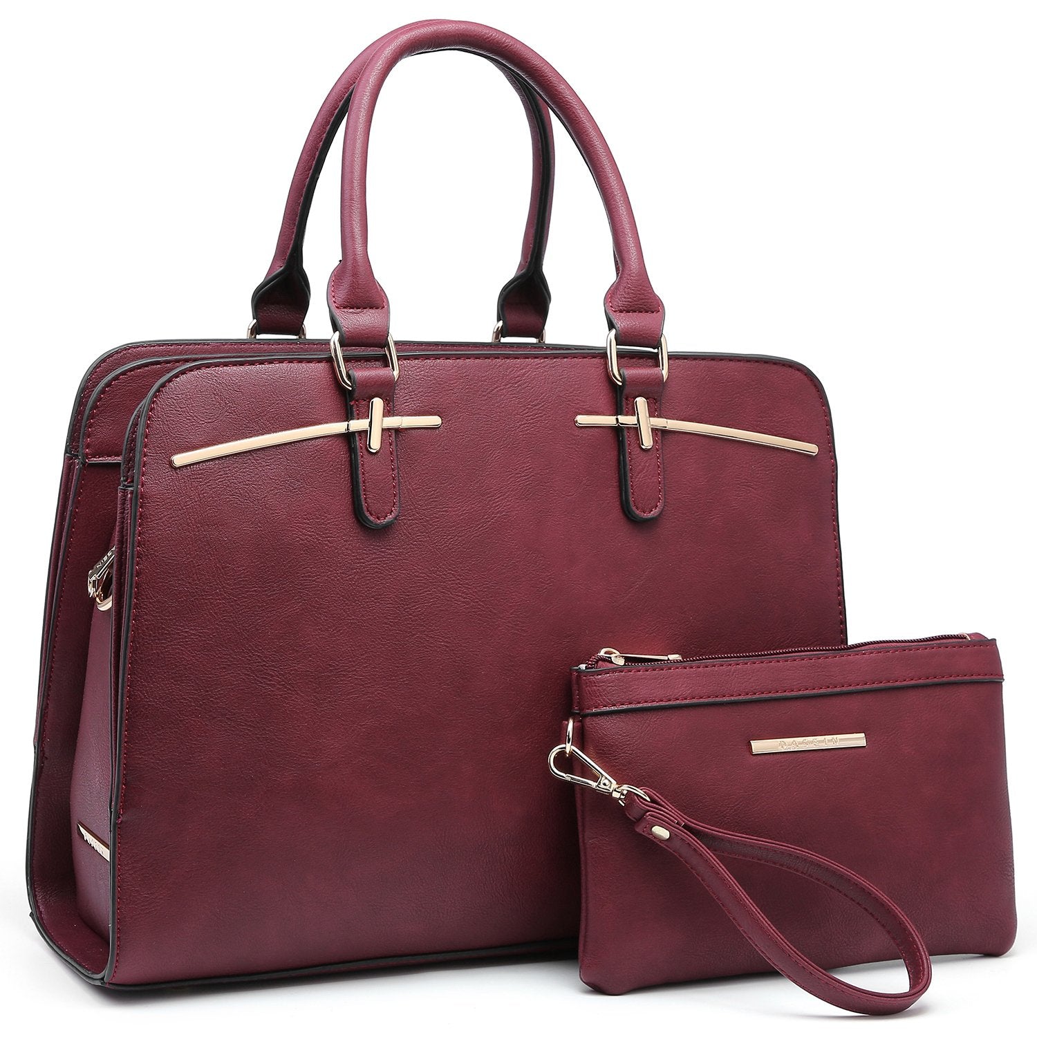 Gold-Tone Hardware Handbag with Matching Wallet-Handbags & Purses-Dasein Bags