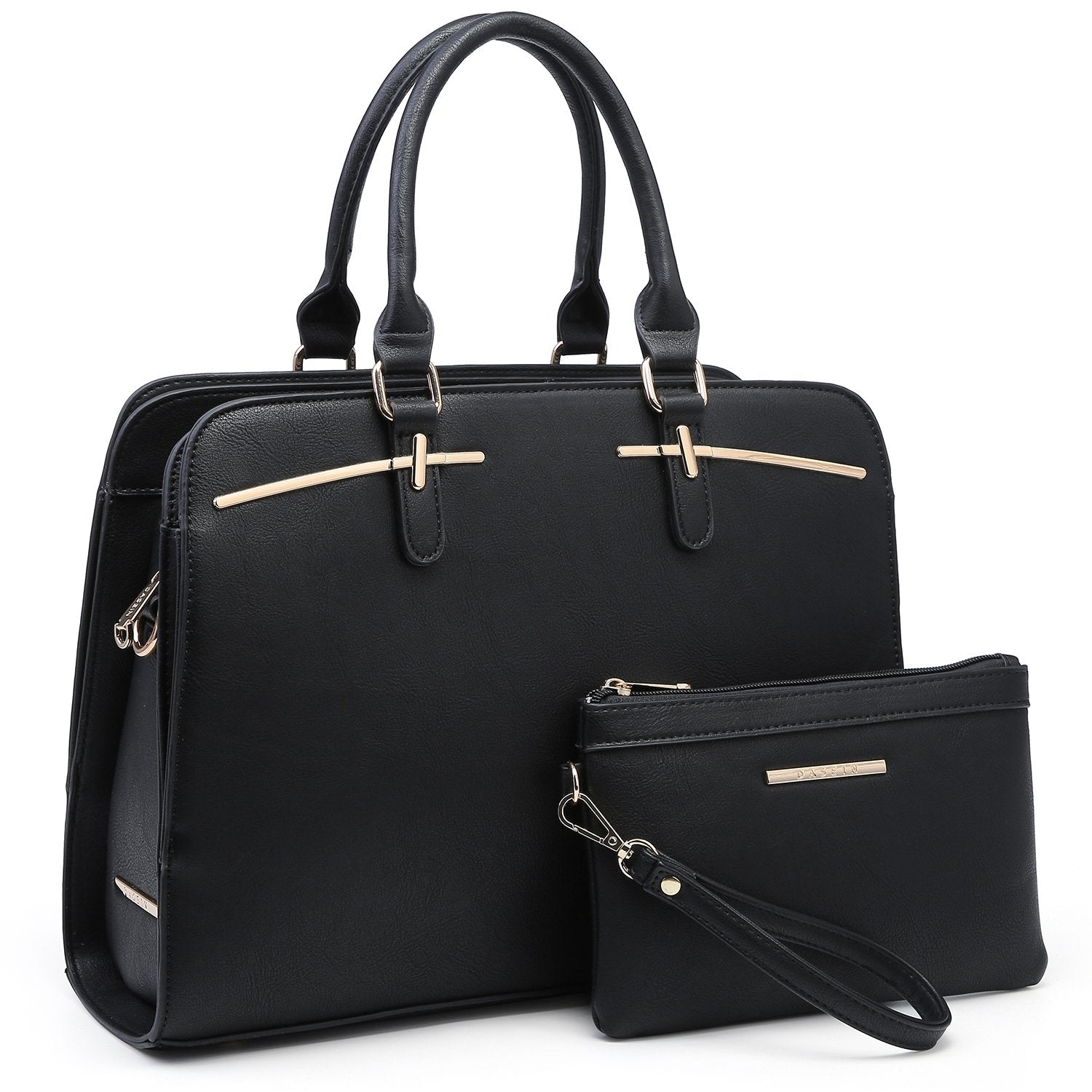 Gold-Tone Hardware Handbag with Matching Wallet-Handbags & Purses-Dasein Bags