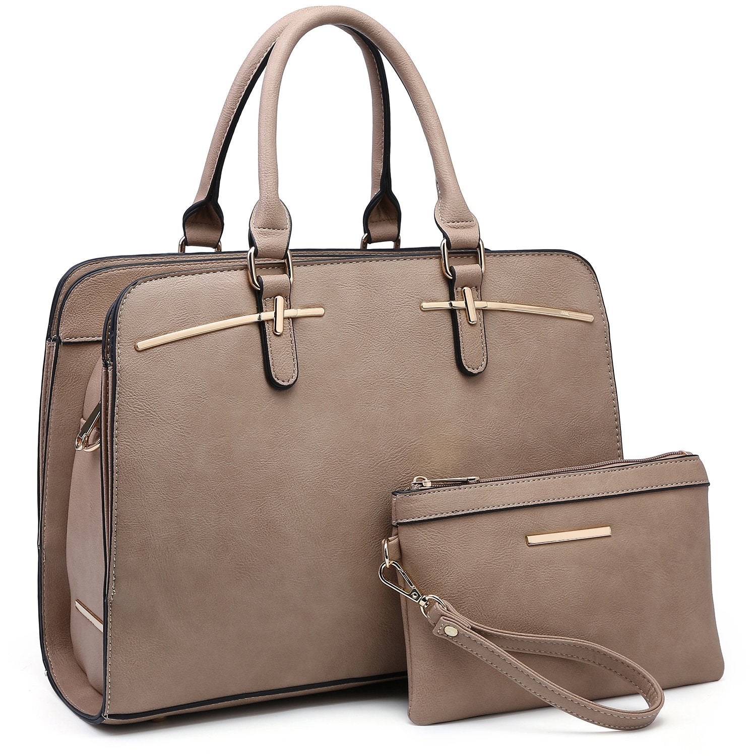 Gold-Tone Hardware Handbag with Matching Wallet-Handbags & Purses-Dasein Bags