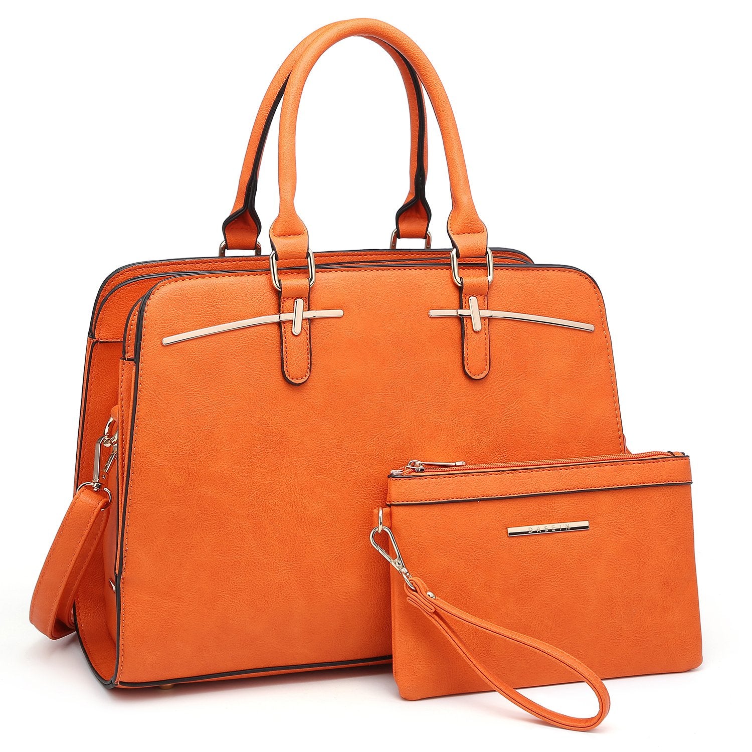 Gold-Tone Hardware Handbag with Matching Wallet-Handbags & Purses-Dasein Bags