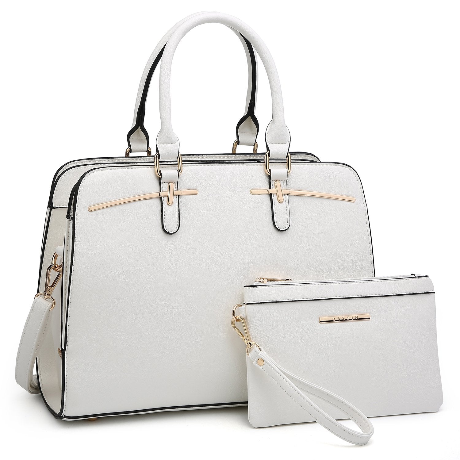 Gold-Tone Hardware Handbag with Matching Wallet-Handbags & Purses-Dasein Bags