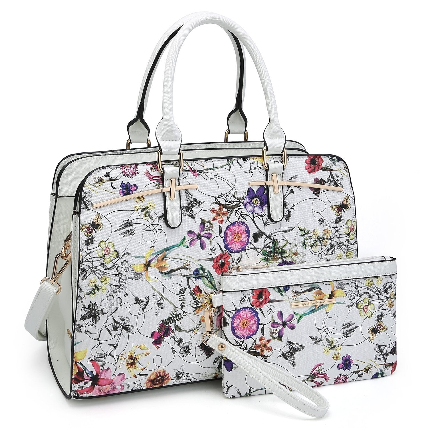 Gold-Tone Hardware Vegan Leather Textured Handbag with Matching Wallet丨Dasein - Dasein Bags