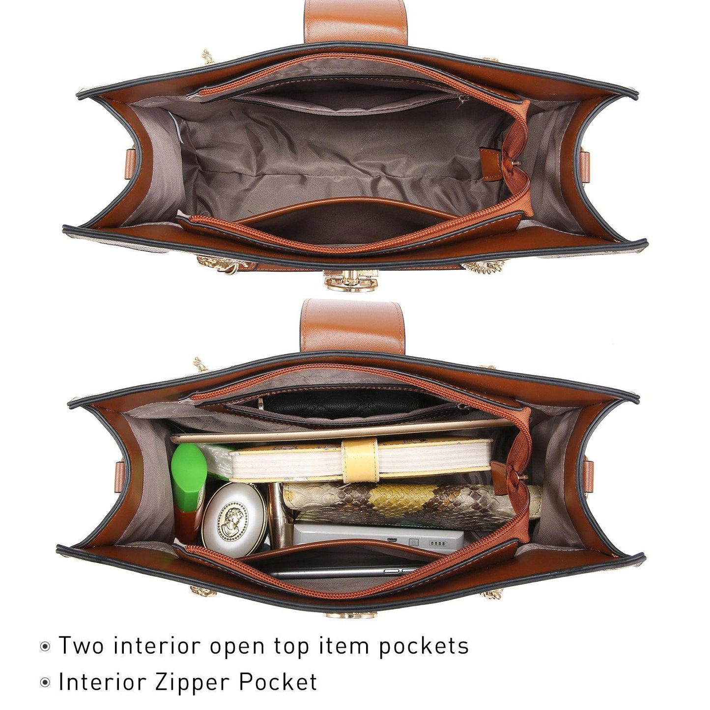 Women Fashion Chain Fashion Belt lock Tote Bags With Matching Clutch Dasein - Dasein Bags