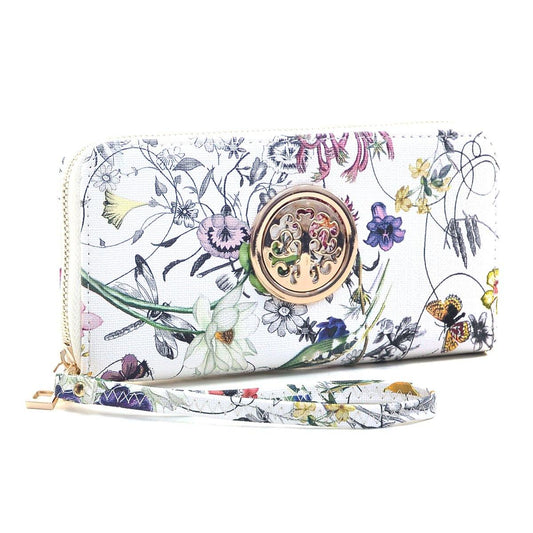 Floral Zip Around Emblem Wallet - Dasein Bags