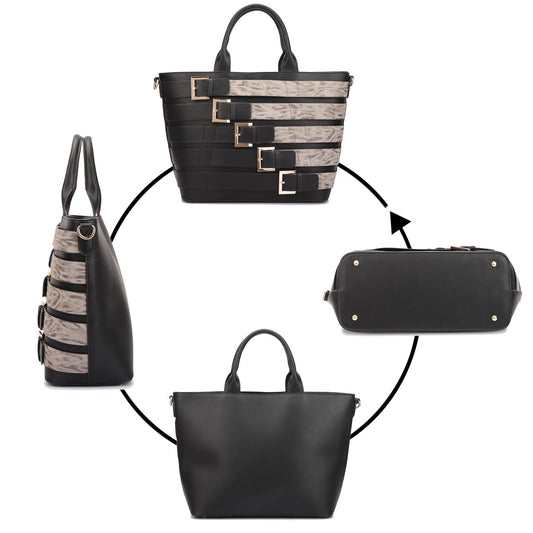 Buckles Two-Tone Tote Handbag-Handbags & Purses-Dasein Bags
