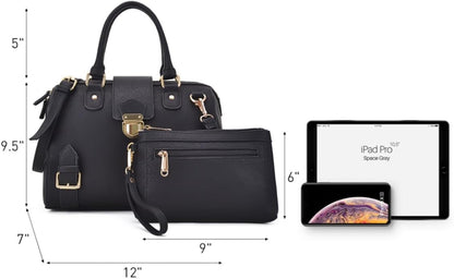 Dasein Women Barrel Handbags Fashion Satchel Bags Top Handle Shoulder Purses Vegan Leather Work Tote