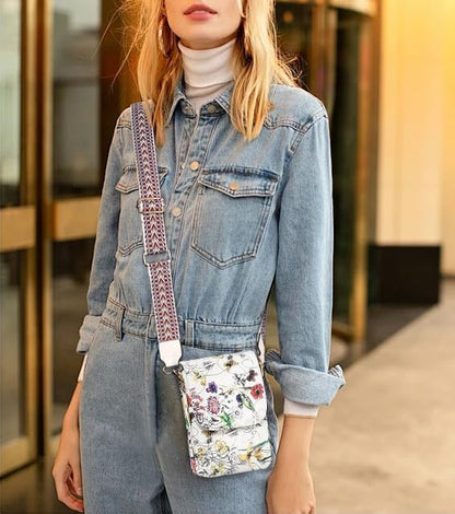 Vegan Leather Small Crossbody Bags for Women, 3 Compartment Cell Phone Wallet Purses with Adjustable Guitar Strap