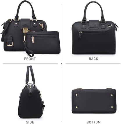 Dasein Women Barrel Handbags Fashion Satchel Bags Top Handle Shoulder Purses Vegan Leather Work Tote