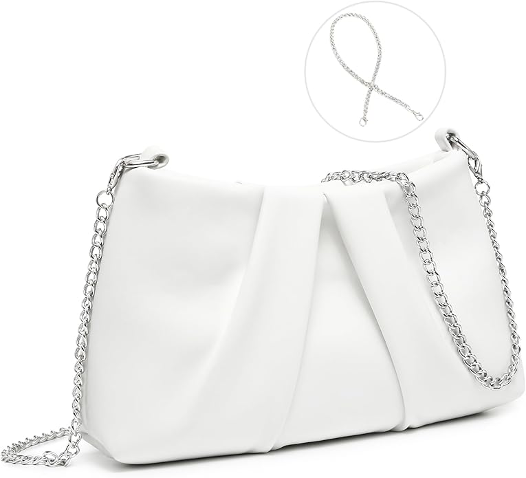 Dasein Elegant Pleated Evening Bag Soft Vegan Leather Clutch Purse Dressy Formal Handbag with 2 Chain Straps for Women
