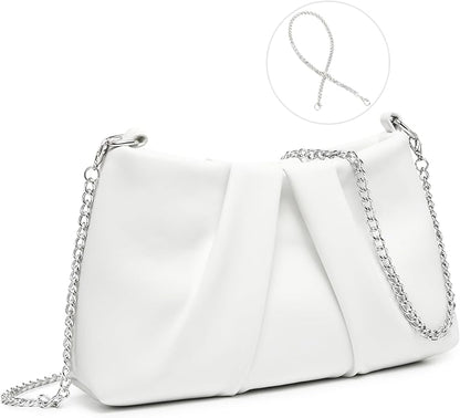 Dasein Elegant Pleated Evening Bag Soft Vegan Leather Clutch Purse Dressy Formal Handbag with 2 Chain Straps for Women