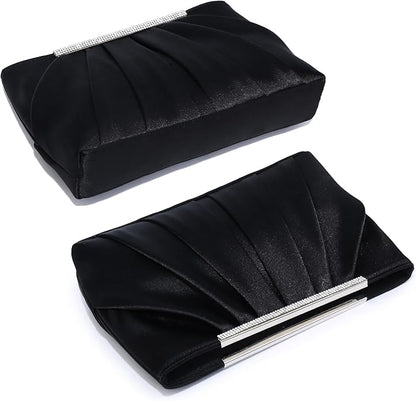 Dasein Elegant Pleated Evening Clutch Bags for Wedding Party Prom with Sparkly Rhinestones