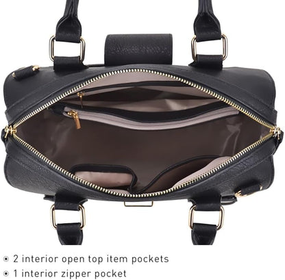 Dasein Women Barrel Handbags Fashion Satchel Bags Top Handle Shoulder Purses Vegan Leather Work Tote