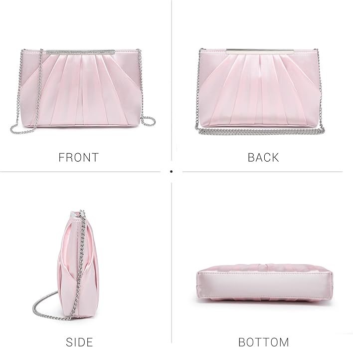 Dasein Elegant Pleated Evening Clutch Bags for Wedding Party Prom with Sparkly Rhinestones
