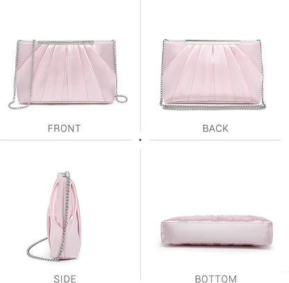 Dasein Elegant Pleated Evening Clutch Bags for Wedding Party Prom with Sparkly Rhinestones