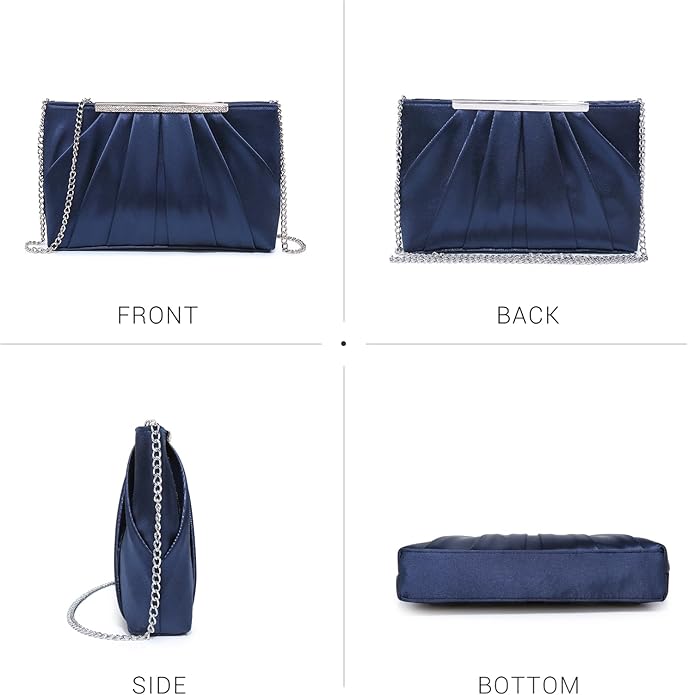 Dasein Elegant Pleated Evening Clutch Bags for Wedding Party Prom with Sparkly Rhinestones
