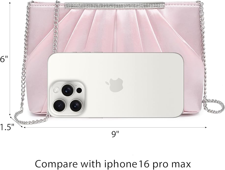 Dasein Elegant Pleated Evening Clutch Bags for Wedding Party Prom with Sparkly Rhinestones