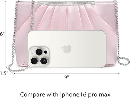 Dasein Elegant Pleated Evening Clutch Bags for Wedding Party Prom with Sparkly Rhinestones