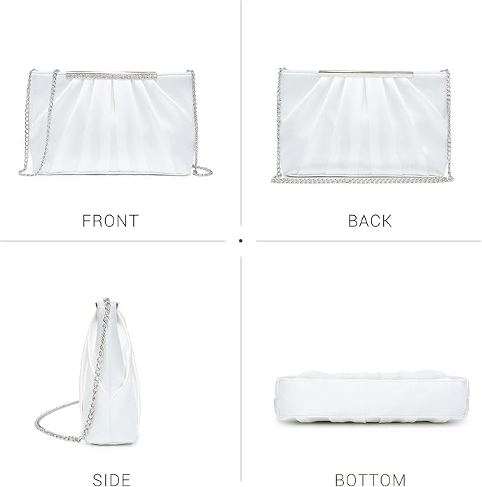 Dasein Elegant Pleated Evening Clutch Bags for Wedding Party Prom with Sparkly Rhinestones