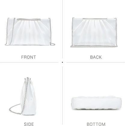 Dasein Elegant Pleated Evening Clutch Bags for Wedding Party Prom with Sparkly Rhinestones
