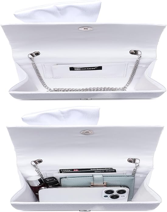 Women Elegant Satin Bow Flap Evening Bag Rhinestone Clutch Purse Handbag Formal/Wedding/Prom/Party