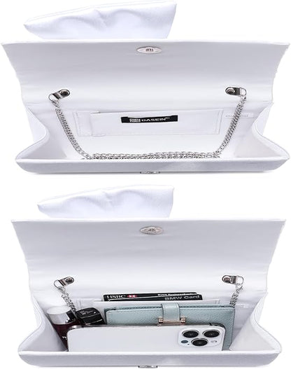 Women Elegant Satin Bow Flap Evening Bag Rhinestone Clutch Purse Handbag Formal/Wedding/Prom/Party