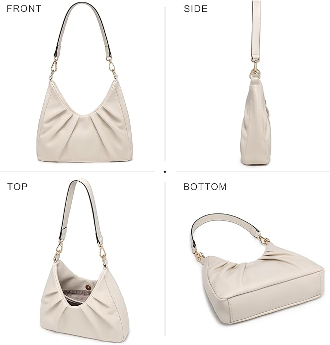 Dasein Ruched Hobo Handbag for Women Retro Shoulder Purse Crossbody Bag with 2 Removable Straps