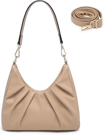 Dasein Ruched Hobo Handbag for Women Retro Shoulder Purse Crossbody Bag with 2 Removable Straps