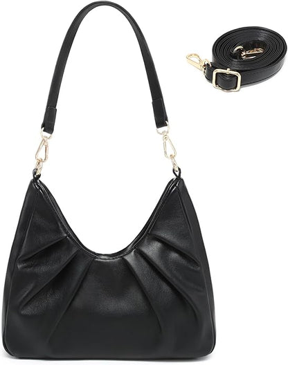 Dasein Ruched Hobo Handbag for Women Retro Shoulder Purse Crossbody Bag with 2 Removable Straps