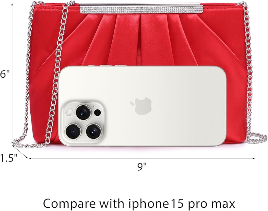 Dasein Elegant Pleated Evening Clutch Bags for Wedding Party Prom with Sparkly Rhinestones