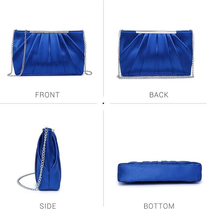 Dasein Elegant Pleated Evening Clutch Bags for Wedding Party Prom with Sparkly Rhinestones