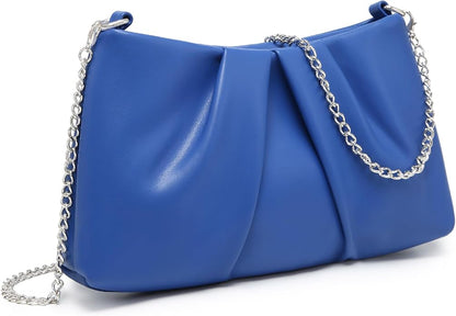 Dasein Elegant Pleated Evening Bag Soft Vegan Leather Clutch Purse Dressy Formal Handbag with 2 Chain Straps for Women