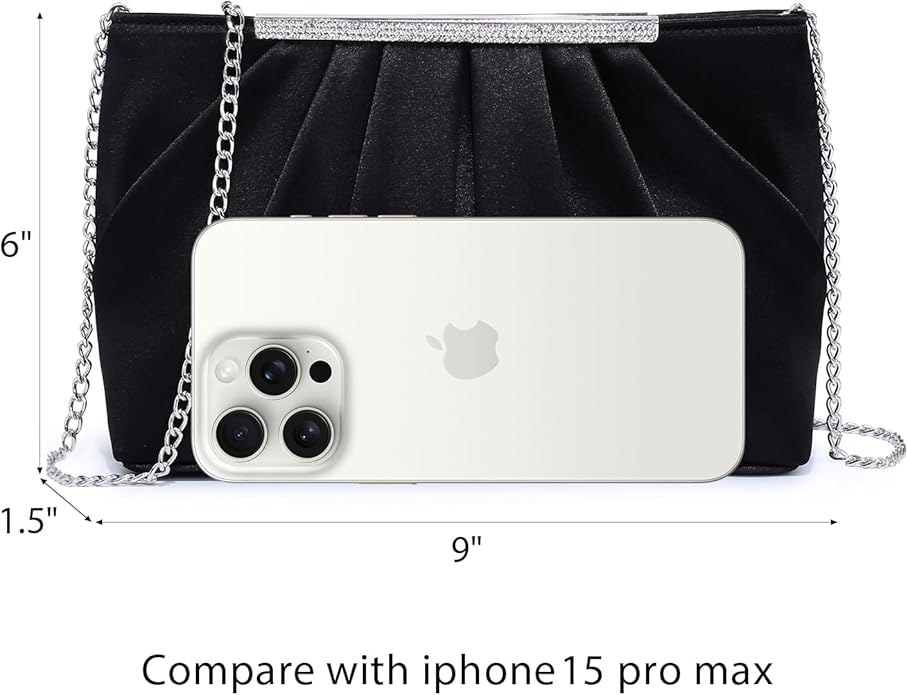 Dasein Elegant Pleated Evening Clutch Bags for Wedding Party Prom with Sparkly Rhinestones