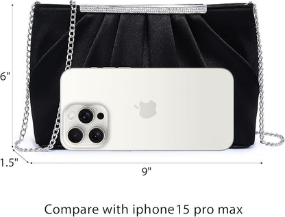 Dasein Elegant Pleated Evening Clutch Bags for Wedding Party Prom with Sparkly Rhinestones