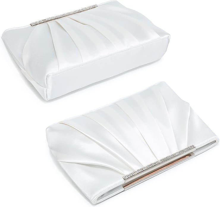 Dasein Elegant Pleated Evening Clutch Bags for Wedding Party Prom with Sparkly Rhinestones