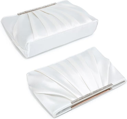 Dasein Elegant Pleated Evening Clutch Bags for Wedding Party Prom with Sparkly Rhinestones